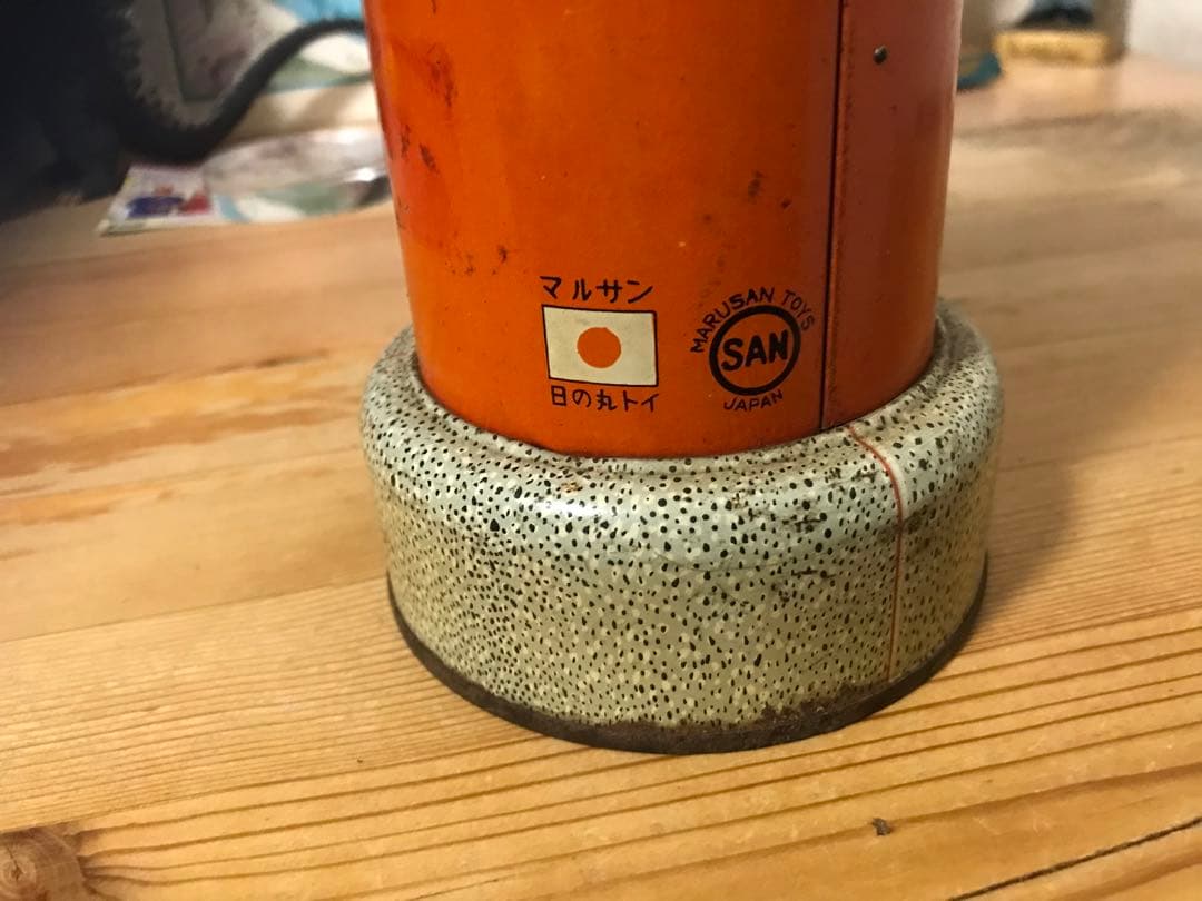 オレンジ色の郵便ポスト型アンティークブリキ