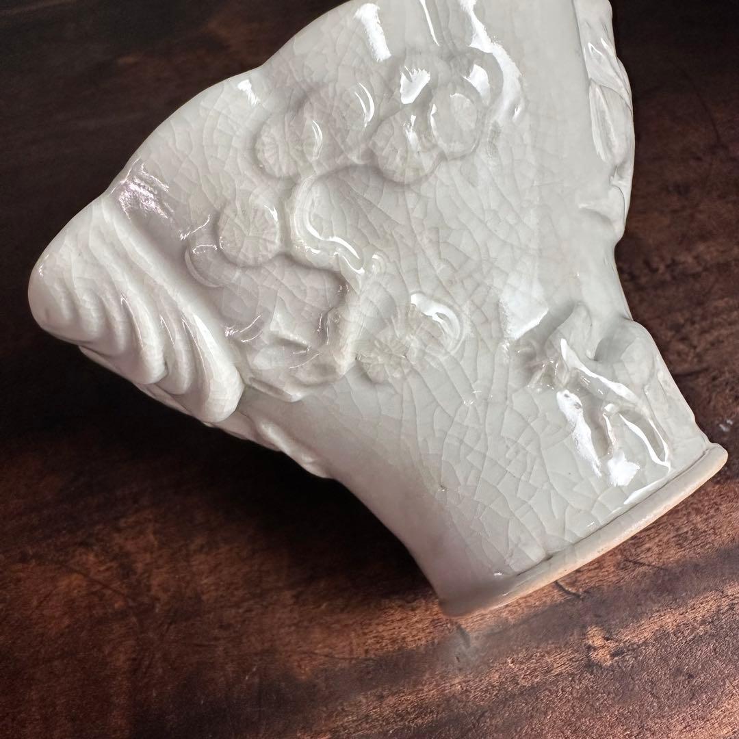 ［希少］美品 李朝 白磁 陽刻 十長生文 花形盃 朝鮮美術 酒器 杯