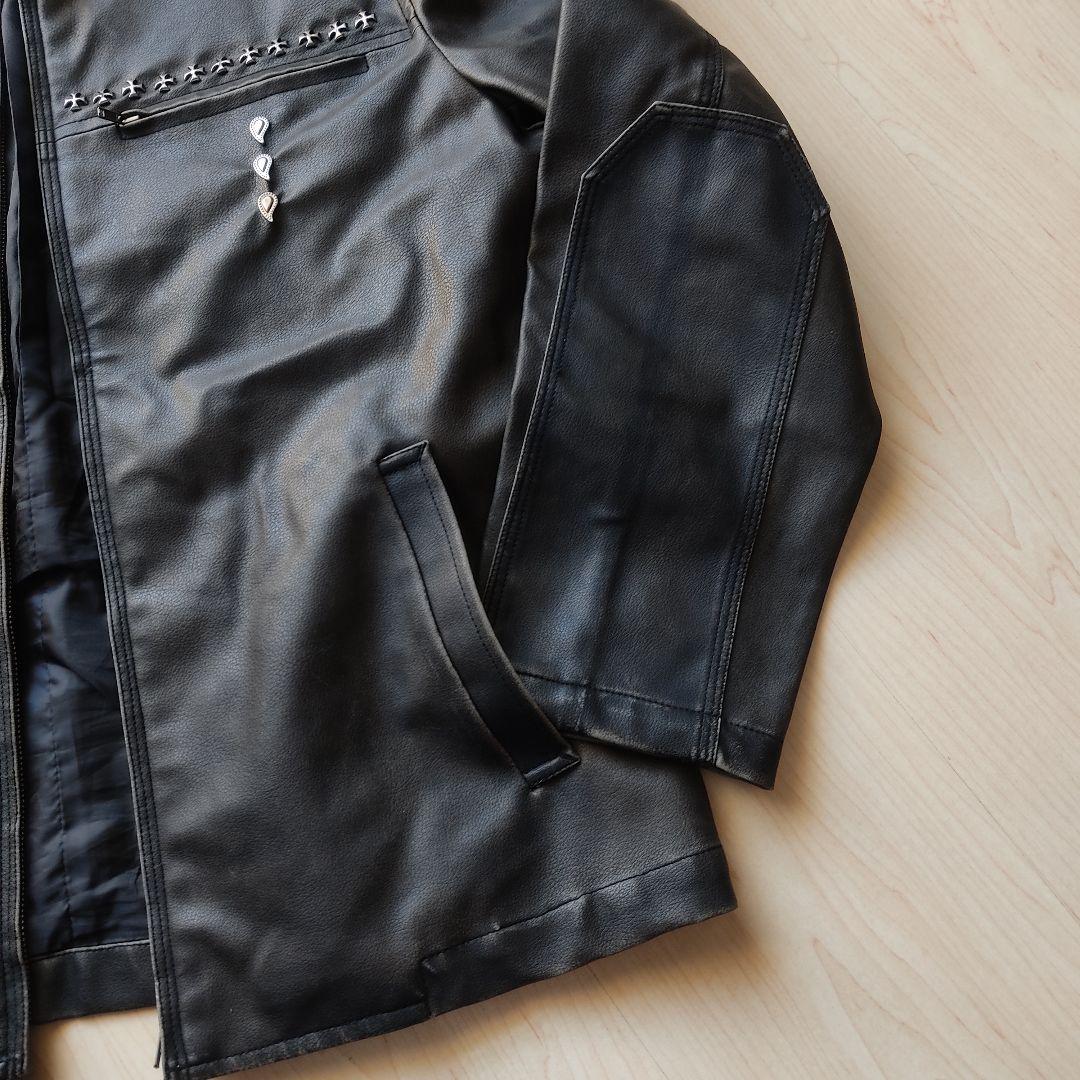 【希少レア】Y2K クロス スタッズ レザー ジャケット フェード 黒 茶色