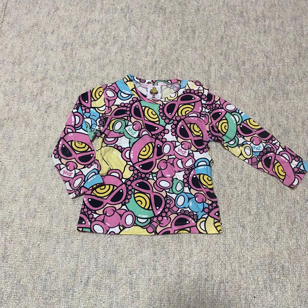 【7日まで】ヒスミニ ブラウン テディ 総柄トレーナー 90cm オートミール