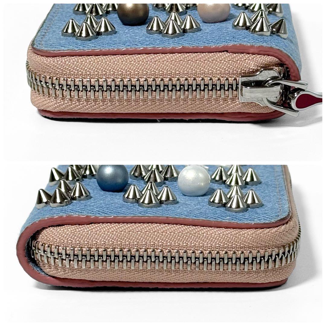 クリスチャンルブタン パネトーネ ケース デニム スタッズ ラウンドジップ