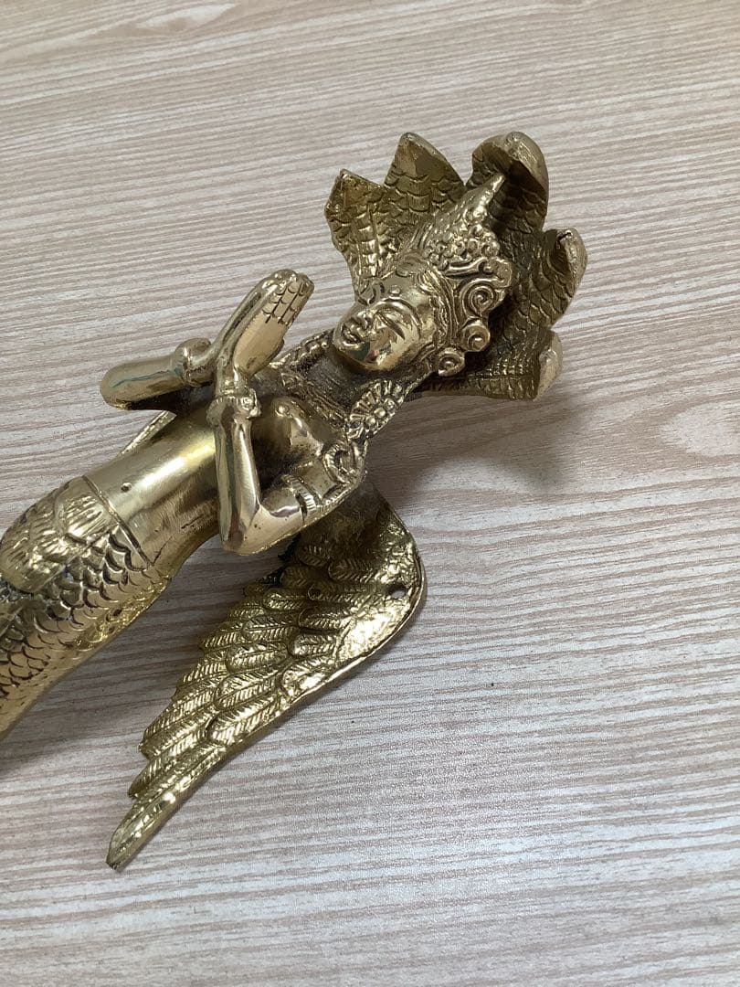 《 ヒンドゥー教　新品 》 ドアハンドル　ナーガ　女神　真鍮　25cm B