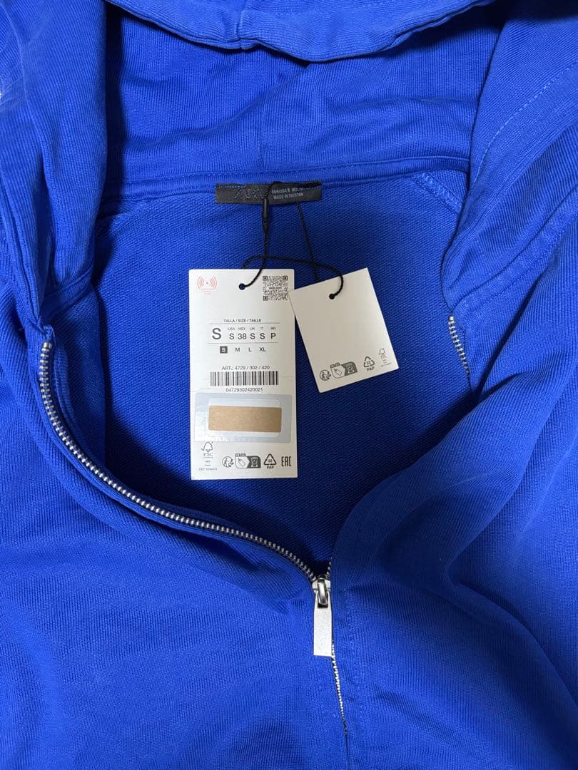 【完売品】ZARA ボクシーフィット ジップパーカー S ブルー