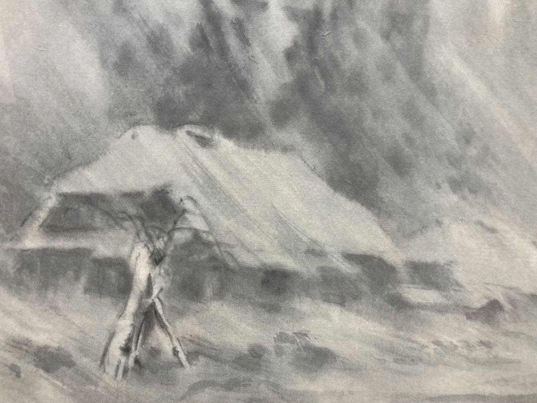 日本画　水墨画　真作　山家の吹雪　[高橋東山] 直筆サイン　箱著作付き　Ｆ６号