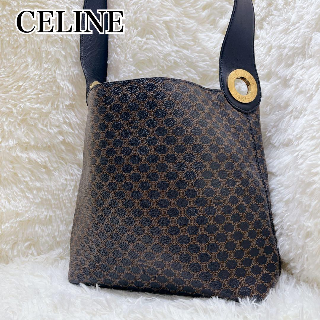 CELINE 黒マカダム ショルダーバッグ ワンショルダー サークルロゴ