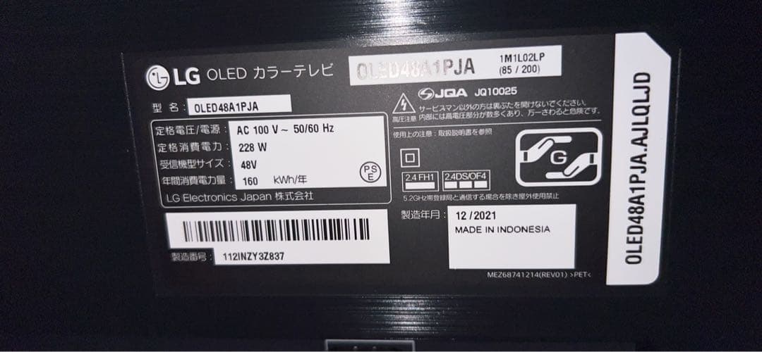 テレビ LG OLED48A1PJA BLACK