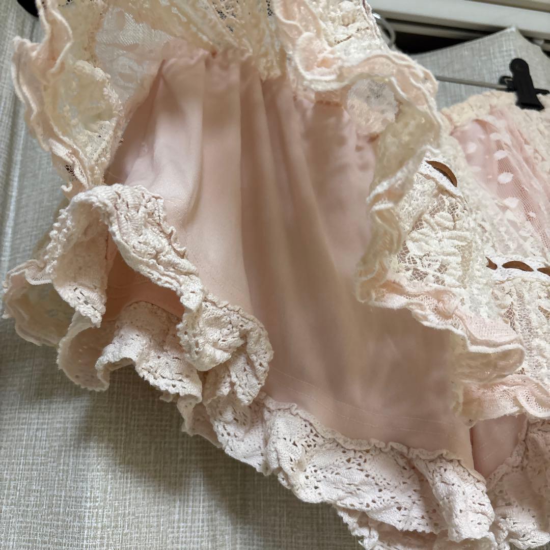 LIZLISA ピンク 総レース スカパン ドット柄