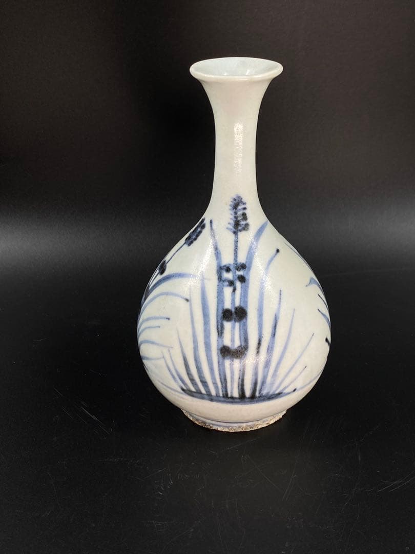 李朝 徳利 花瓶 染付 草花文 骨董 古玩 古美術 時代物 高15cm