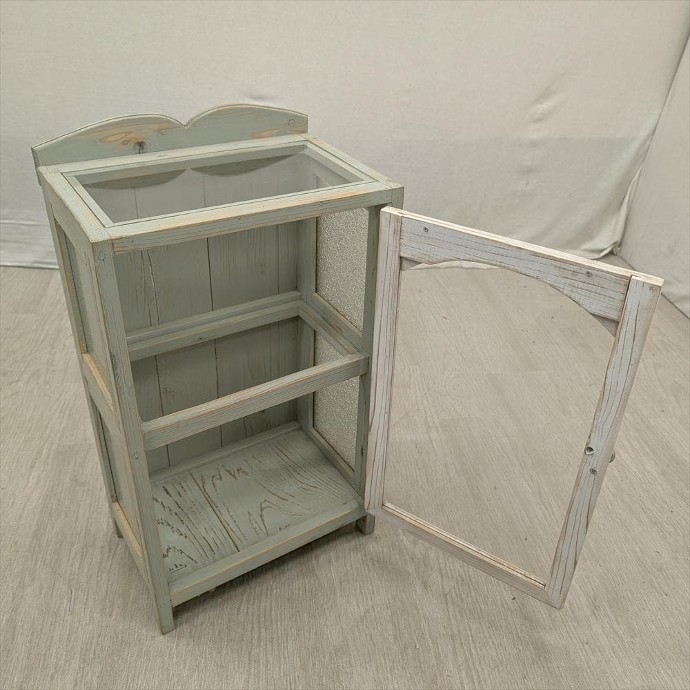 展示品　レトロガラス　シャビー　ハンドメイド　キャビネット　飾り棚　フレンチ　E