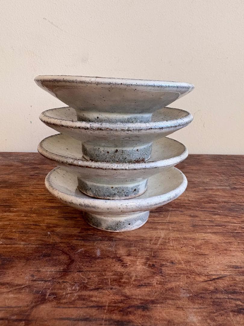 舩木研兒　白秞（粉引）高台小皿　４客セット