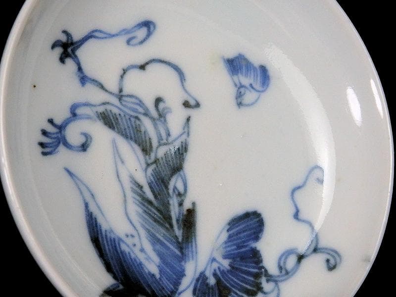 古伊万里　染付　鳥に草花紋の図　豆皿　A802AS-fbgd