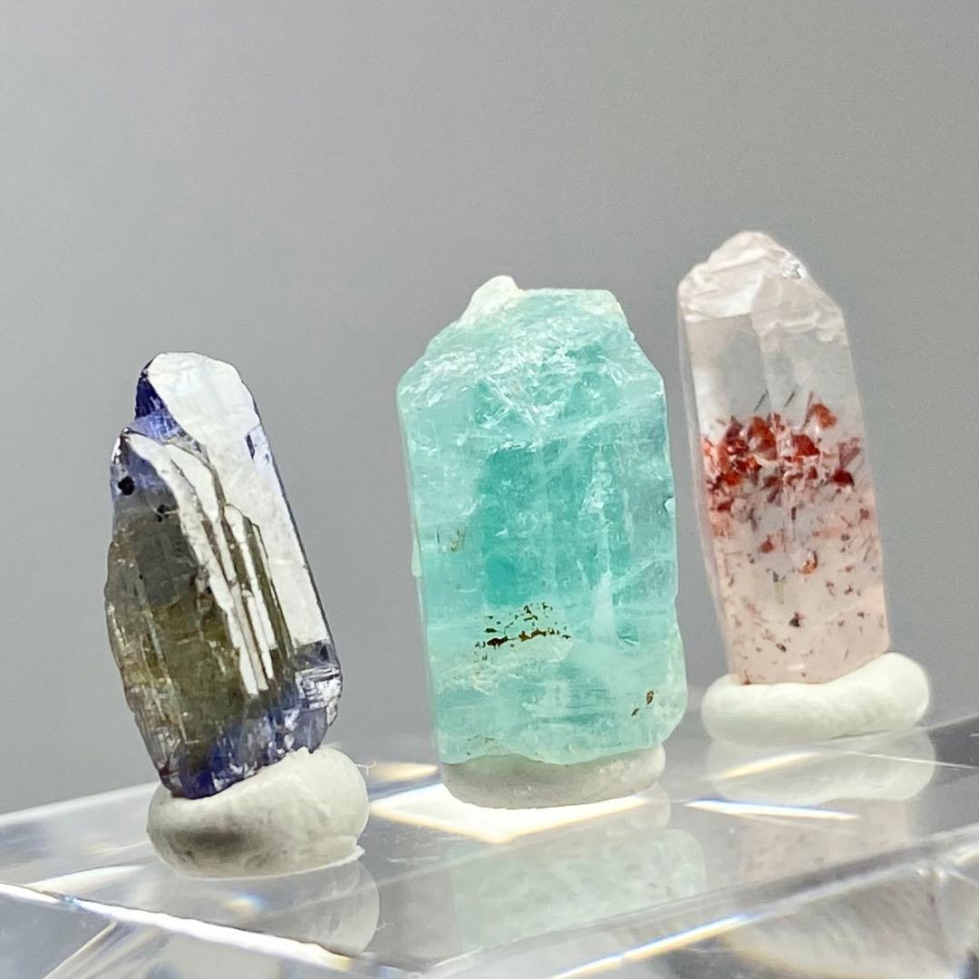 ベリル　タンザナイト　クォーツ　鉱物標本　原石　3点セット　天然石　ストーン