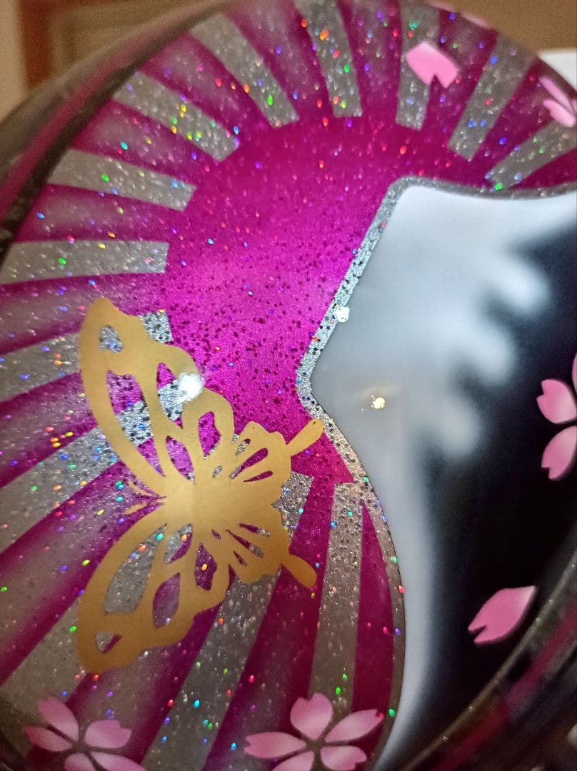 カスタムコルク半　Candyピンク富士日章　蝶塗装　七色ラメ　文字変更無料