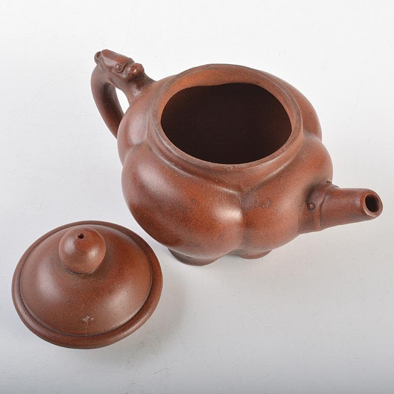 中国　 時大彬製　紫砂　朱泥　神獣持手　急須　茶壷　N　6696