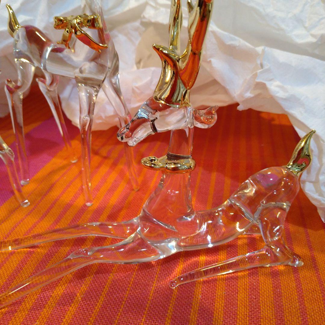 トナカイ　ガラス細工　鹿　置物　クリスタル　工芸品