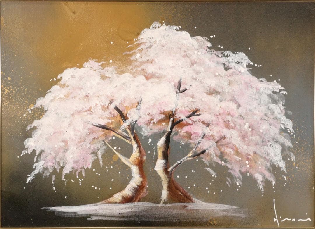 【真作】　立川広己 「 夫婦桜 」　F4号　油彩　直筆サイン　一枚の繪