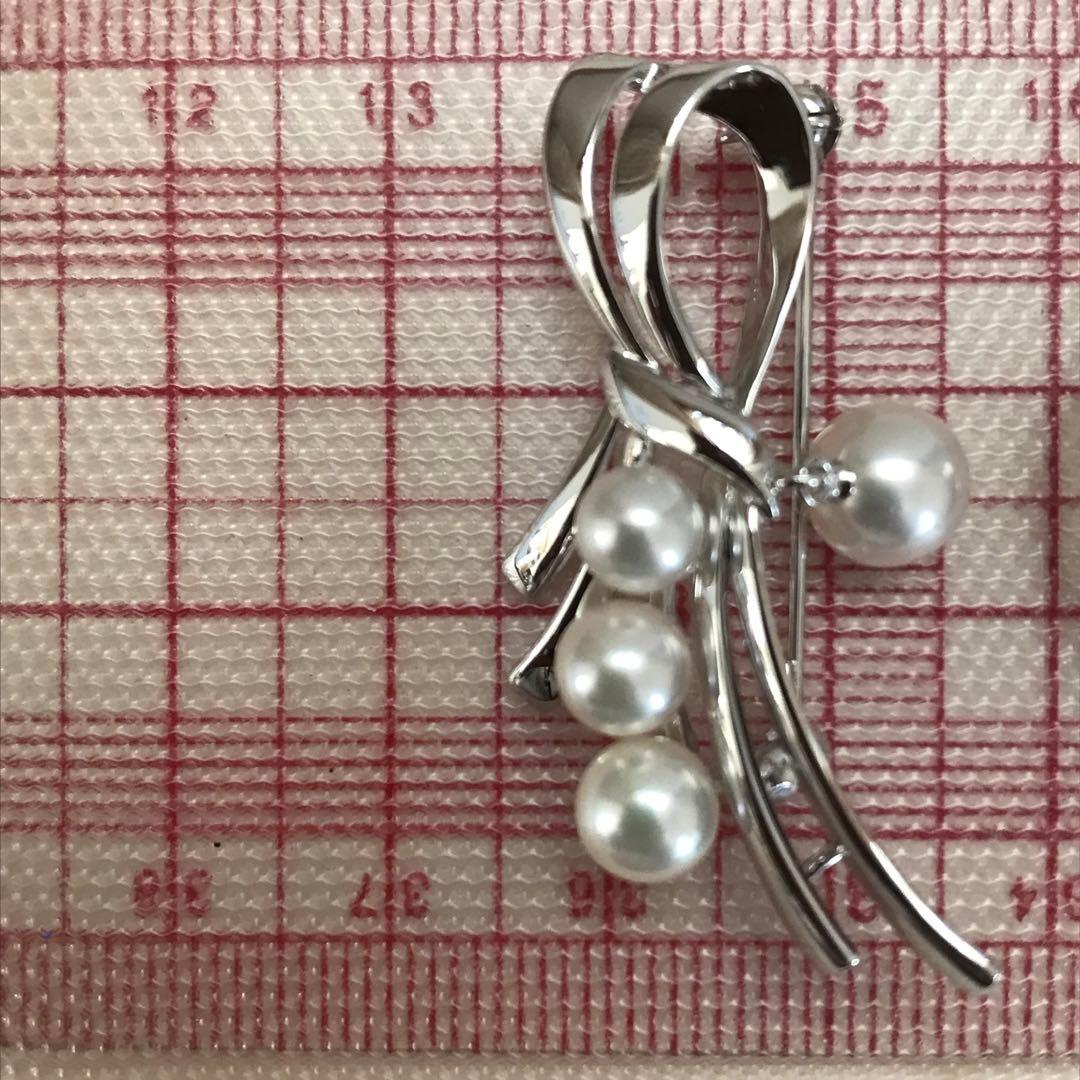 本日限定お値下げ【揺れるパール♡】ミキモト SVリボンモチーフ パール ブローチ