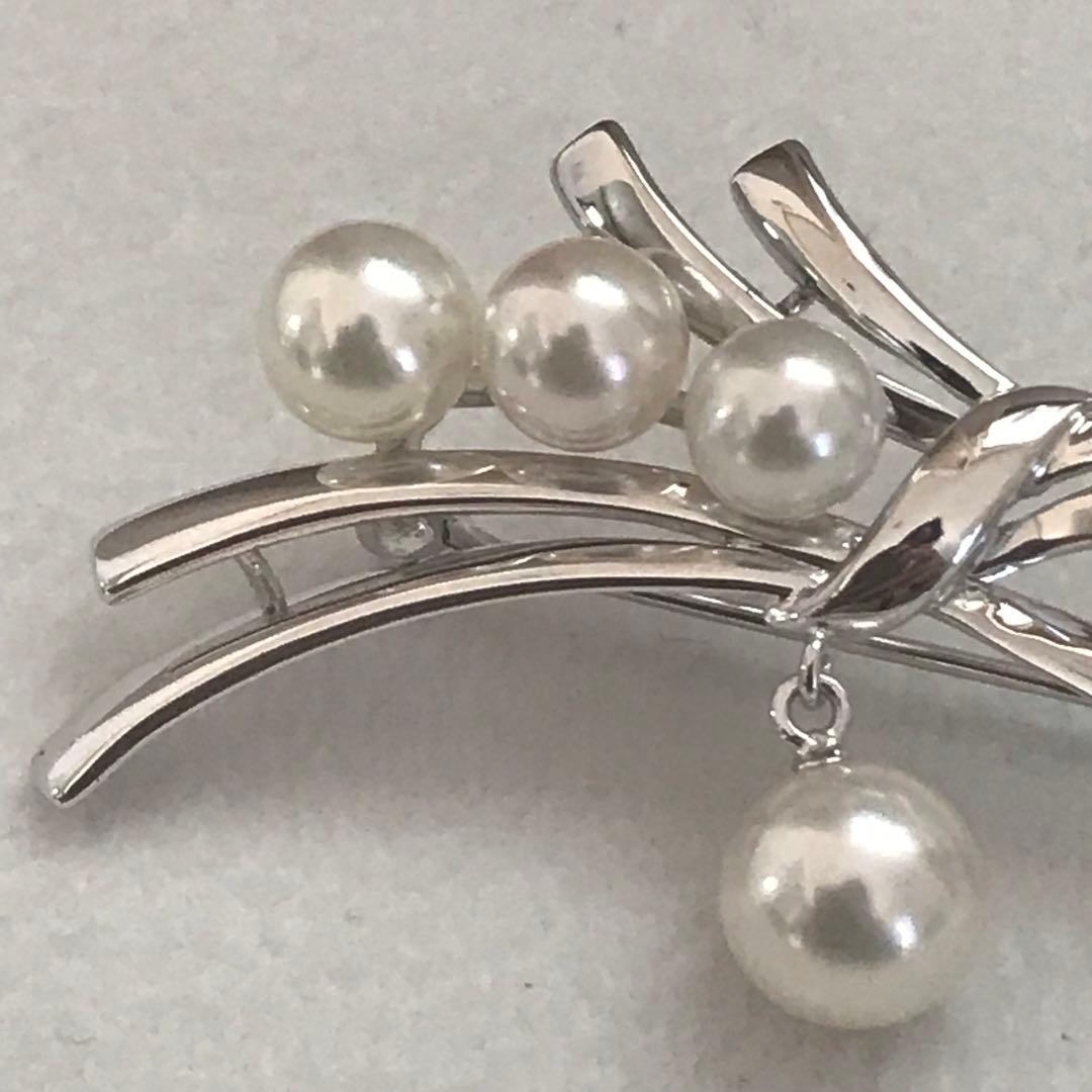本日限定お値下げ【揺れるパール♡】ミキモト SVリボンモチーフ パール ブローチ