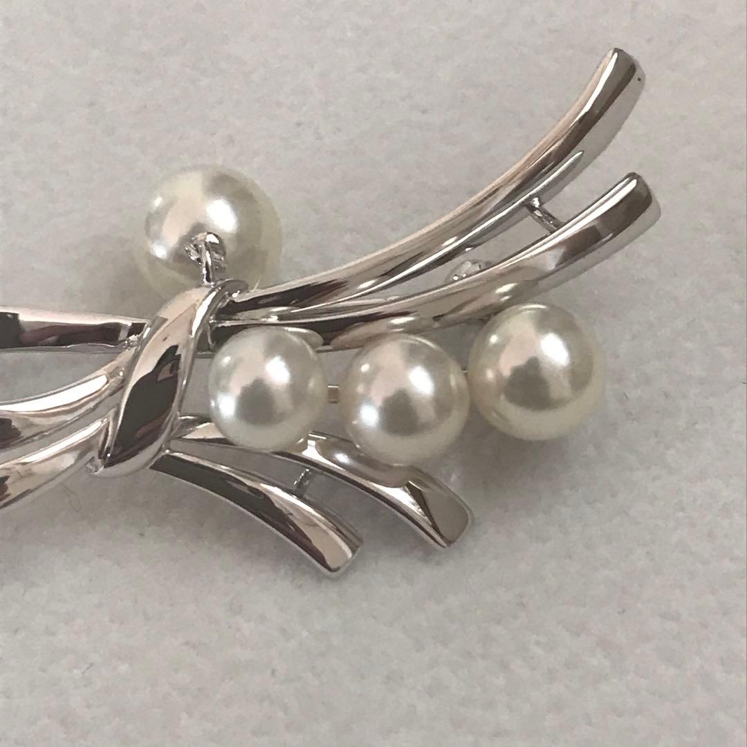 本日限定お値下げ【揺れるパール♡】ミキモト SVリボンモチーフ パール ブローチ