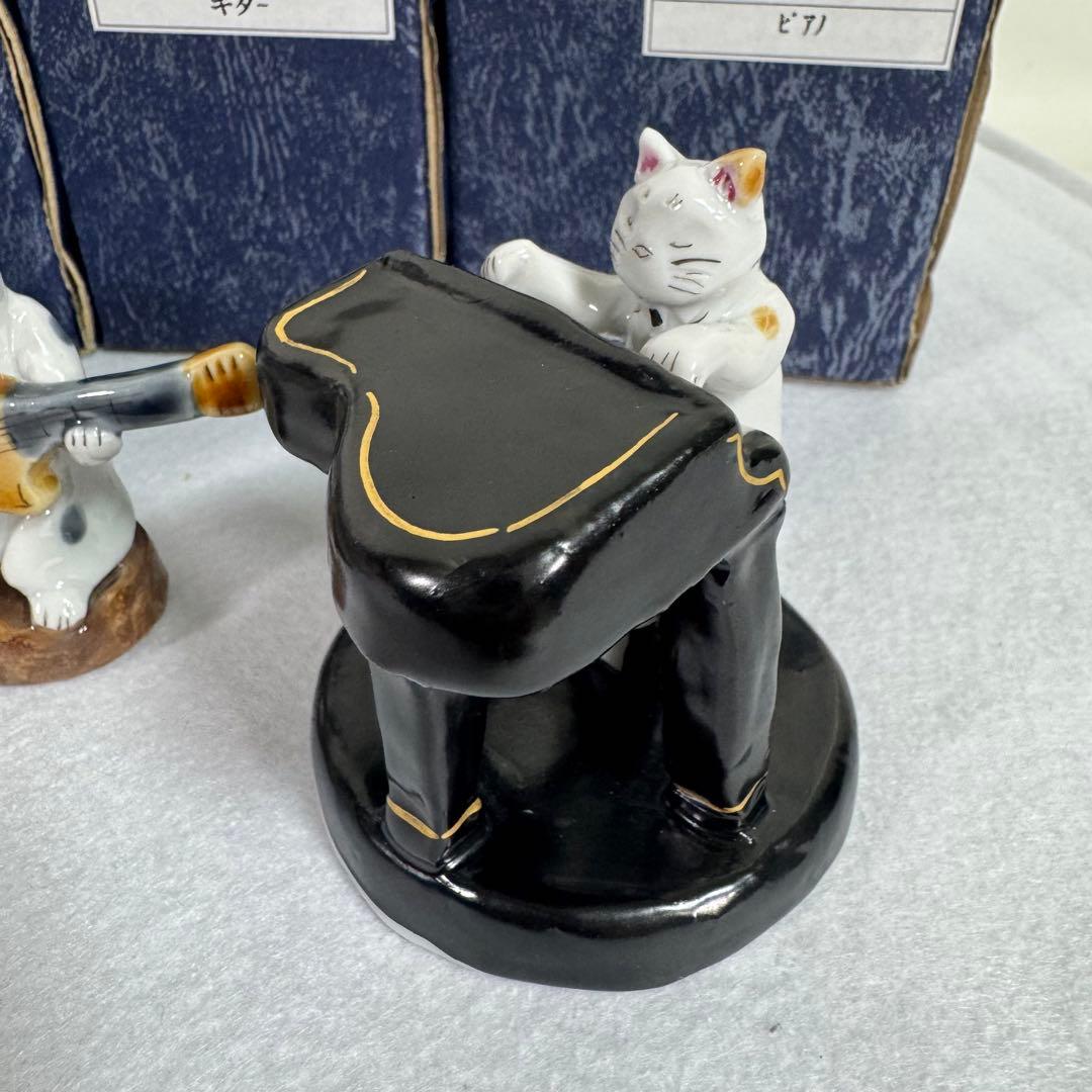 九谷焼　JAZZ ジャズ　ネコ　ピアノ　トランペット　サックス　ギター　ベース