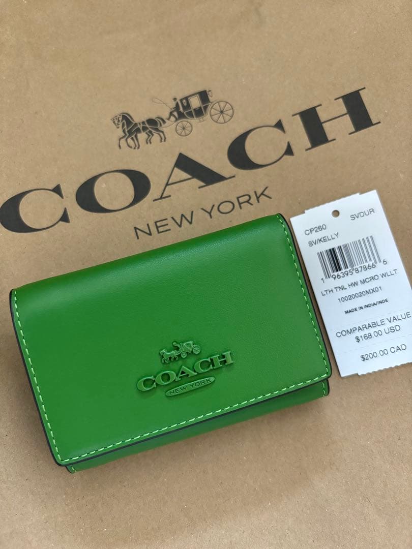COACH コーチ　ミニウォレット　三つ折り財布　グリーン※箱無し