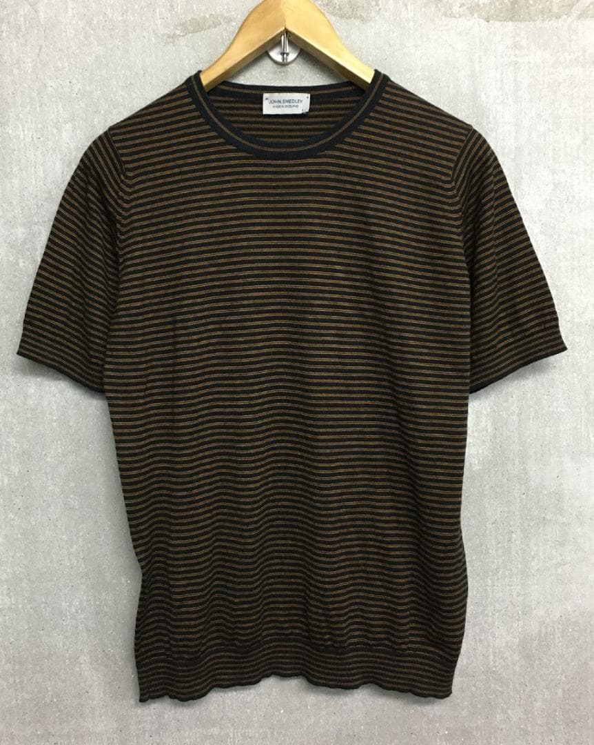 ジョンスメドレー 美品 コットン ボーダー クルーネック ニット Tシャツ