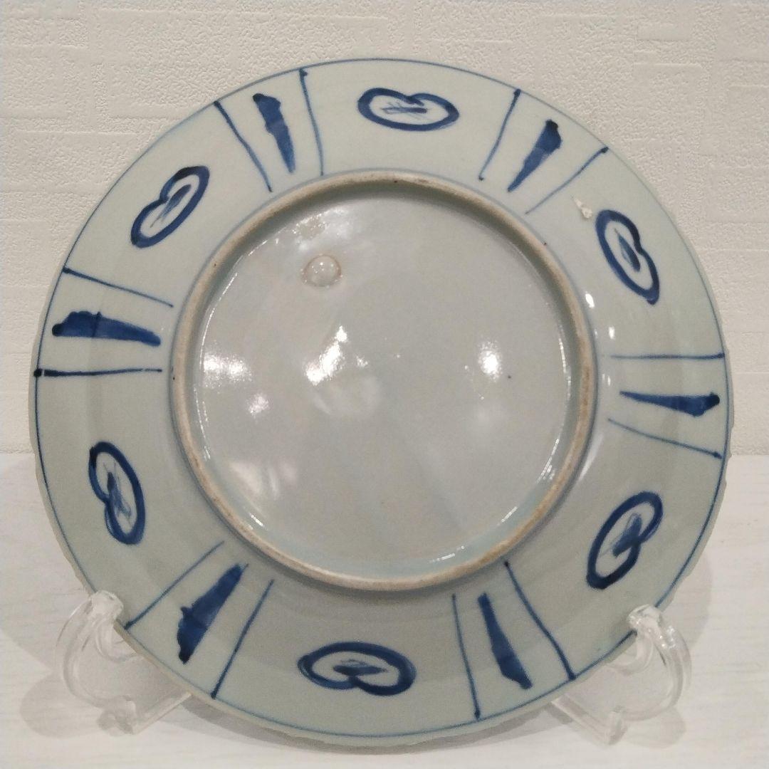 u348-4　中国 清朝期 古染付 芙蓉手 飛蝗文大皿 時代唐物　Q