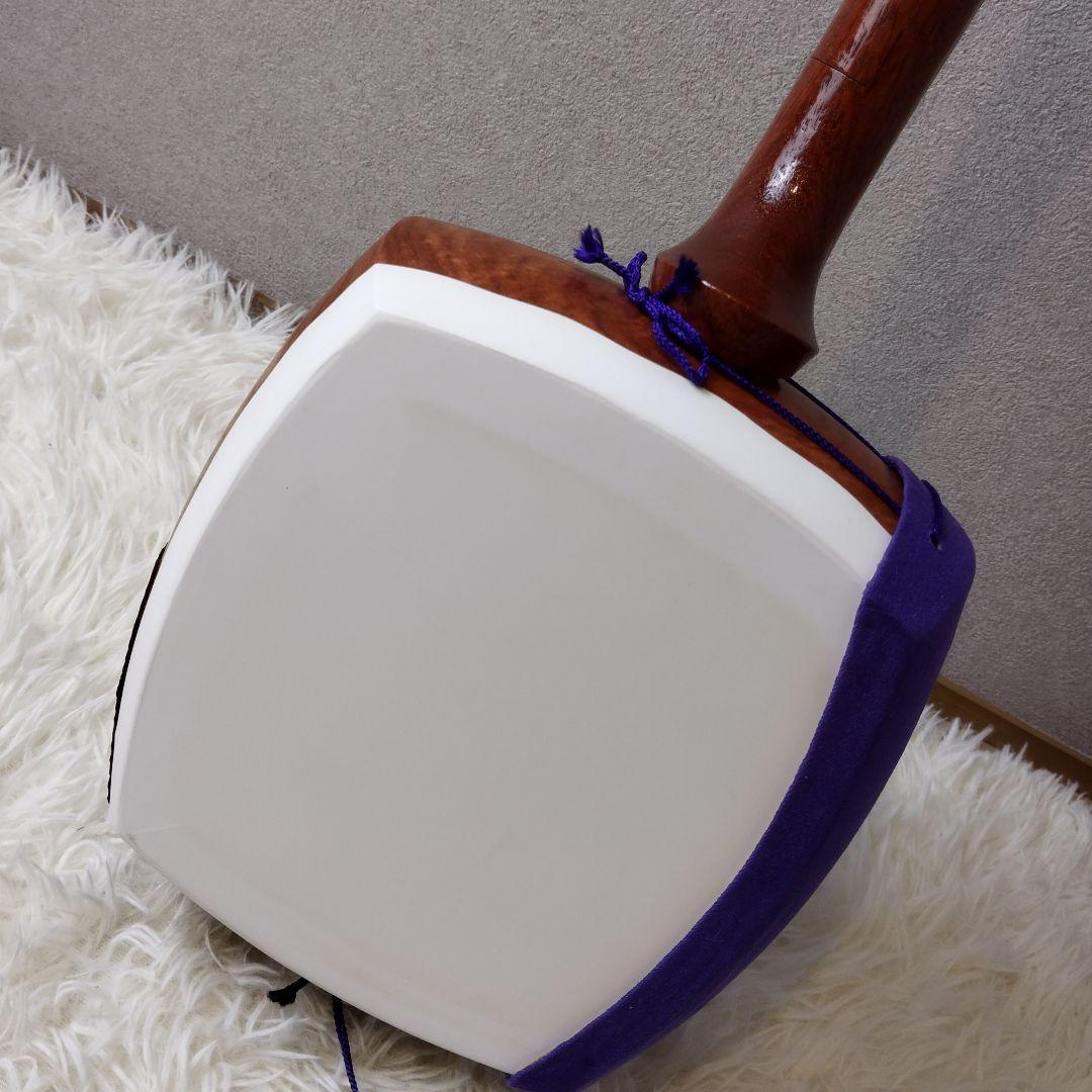 比較的美品　初心者おすすめ　津軽三味線　太棹　正寸　合皮　花梨　胴掛け　糸付属