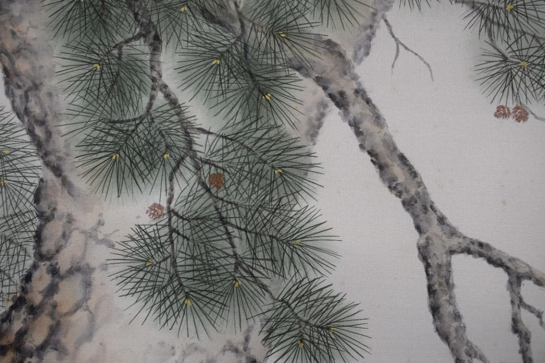 【真作】國井幸雪/国井幸雪/松竹梅鶴亀図/正月掛/掛軸☆宝船☆Y-756　JM