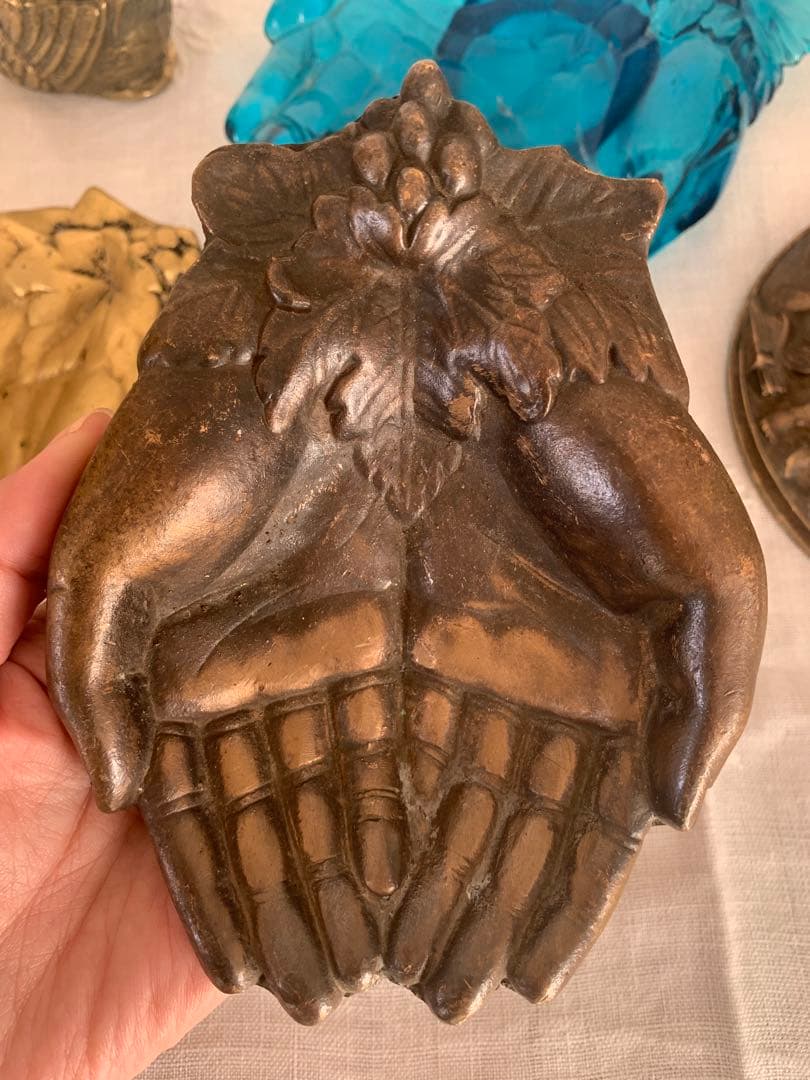 フランスアンティーク　ハンドモチーフ　トレイ　ブロンズ　ブロカント