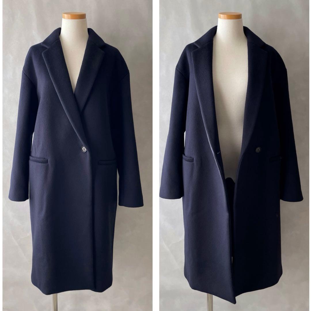 極美品✨エストネーション　毛100% コクーン　チェスターコート　ネイビー 36