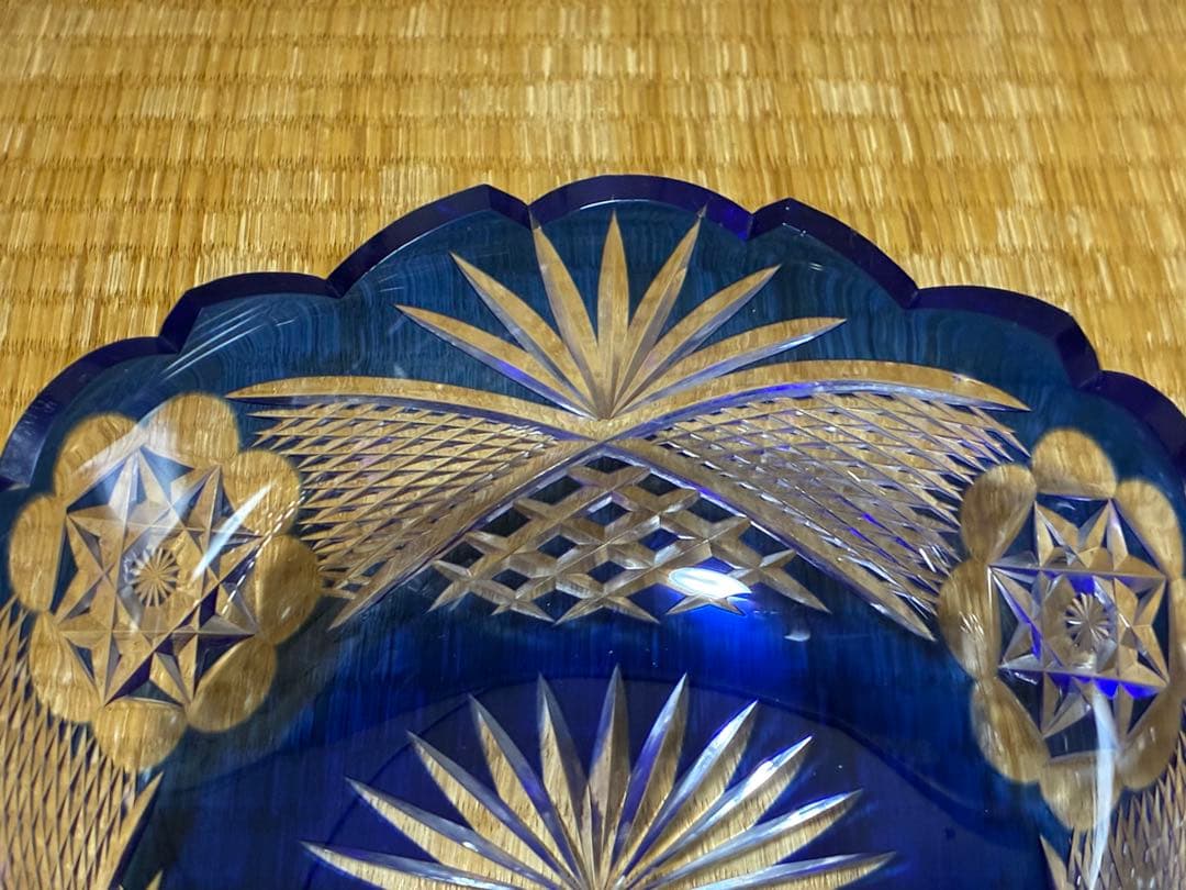 切子ガラス 江戸切子 薩摩切子 コバルトブルー カットガラスボウル ガラス鉢