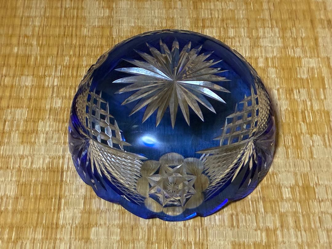切子ガラス 江戸切子 薩摩切子 コバルトブルー カットガラスボウル ガラス鉢