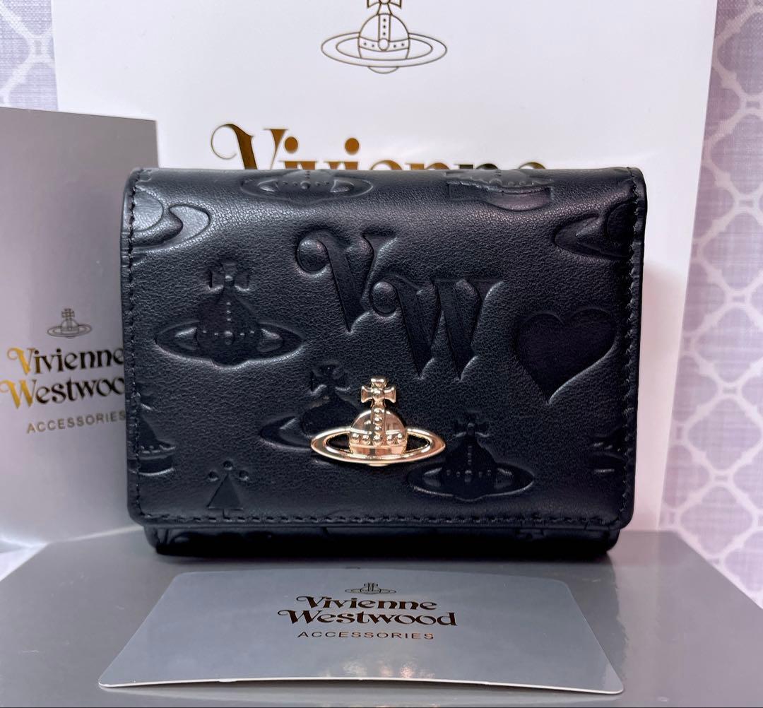 【最新❤︎新品】ヴィヴィアン・ウエストウッド　三折財布 ブラック マット