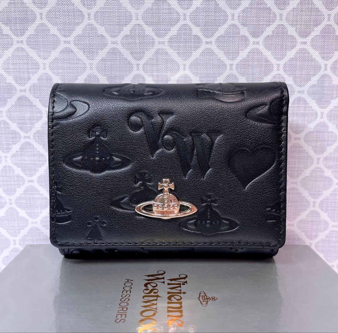 【最新❤︎新品】ヴィヴィアン・ウエストウッド　三折財布 ブラック マット