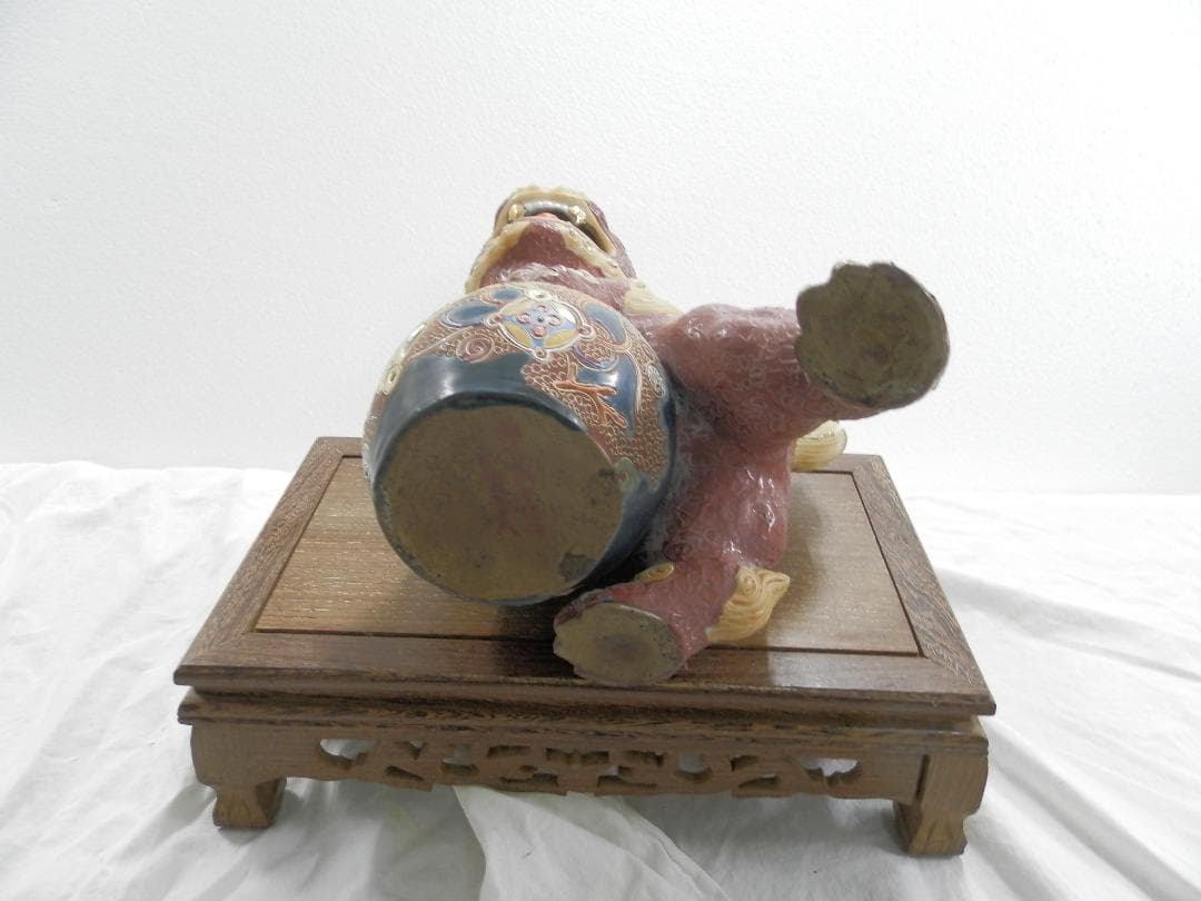 時代物 九谷焼  金彩 色絵  狛犬  唐獅子 手毬獅子 縁起物 魔除け 陶器