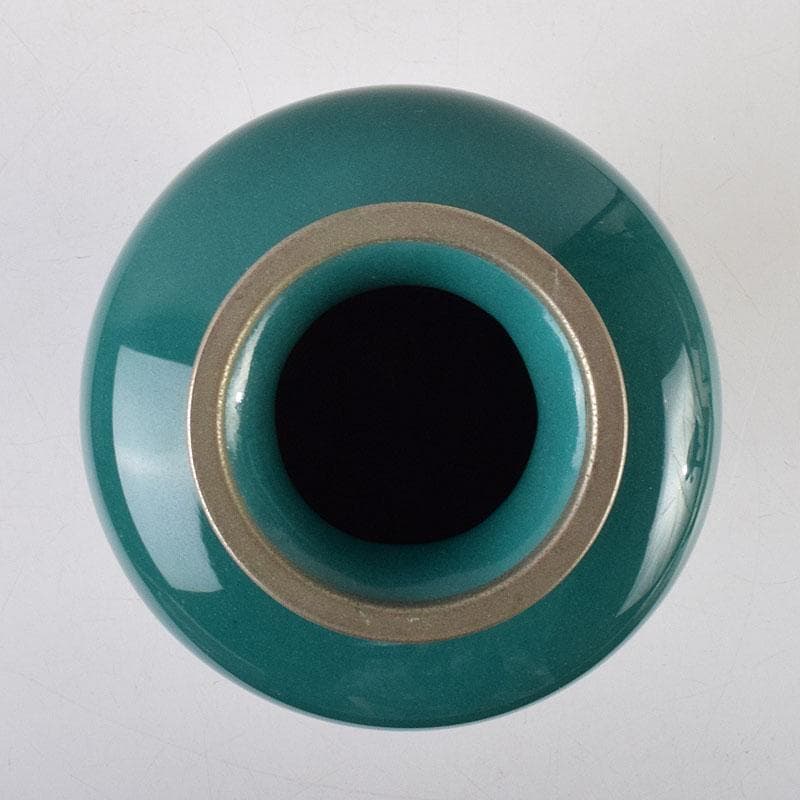 七宝焼　緑釉　花文　花瓶　共箱　V　R9334