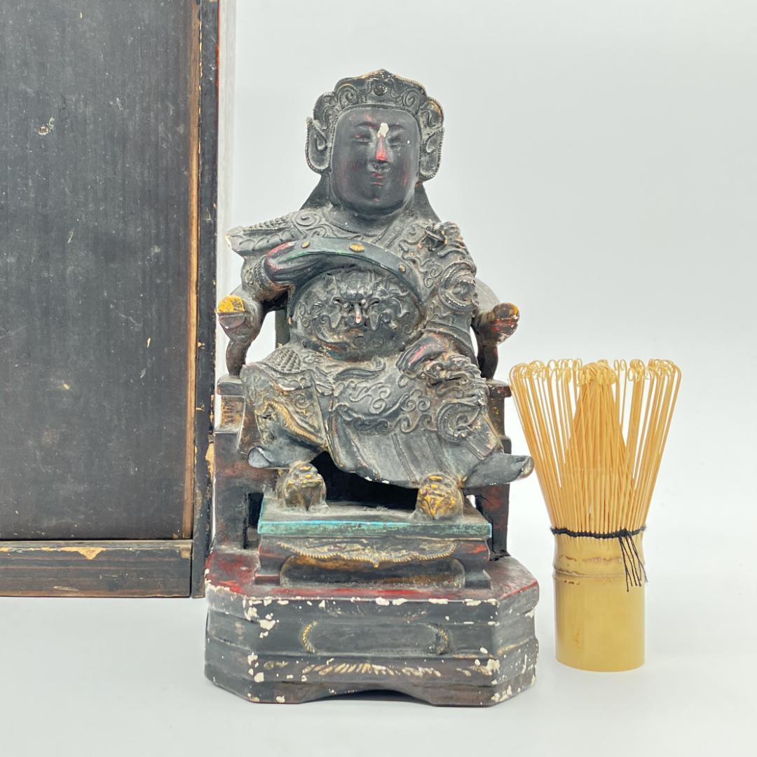 【中国美術】木彫 　精密細工 　時代物　 唐物　木彫乾漆　武財神　 古玩