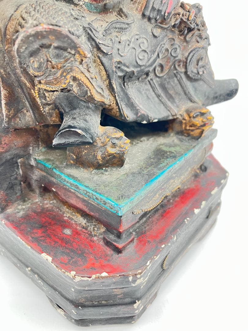 【中国美術】木彫 　精密細工 　時代物　 唐物　木彫乾漆　武財神　 古玩