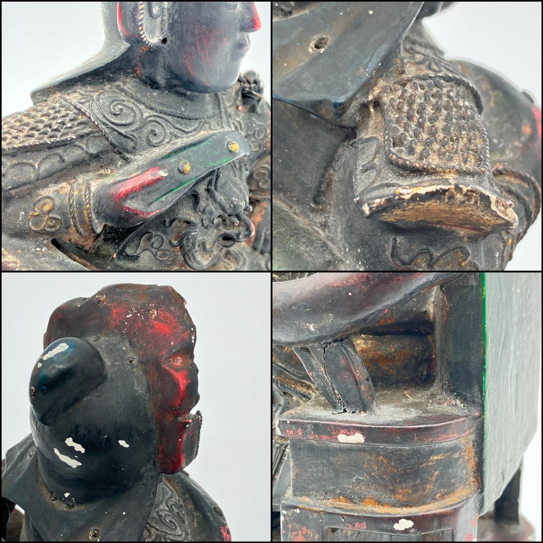 【中国美術】木彫 　精密細工 　時代物　 唐物　木彫乾漆　武財神　 古玩