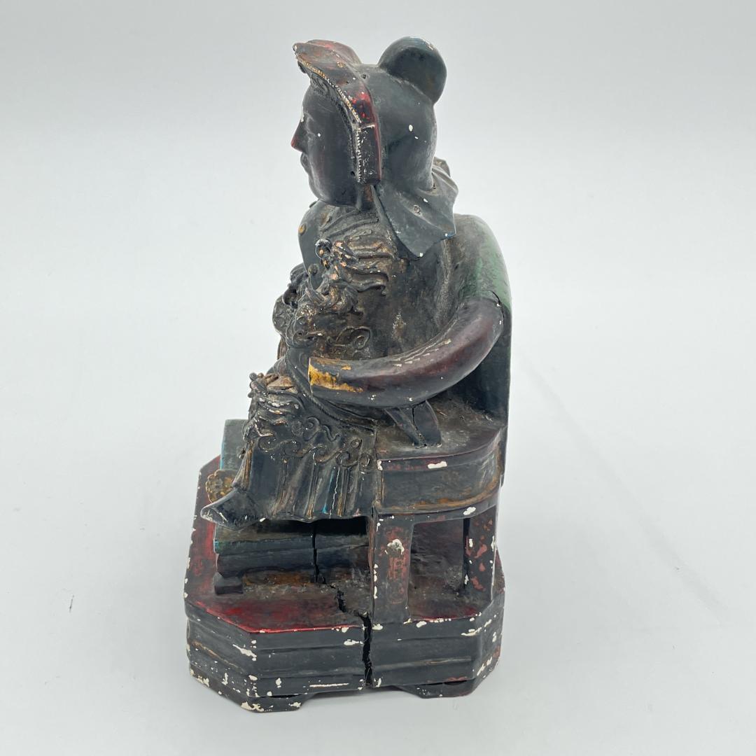 【中国美術】木彫 　精密細工 　時代物　 唐物　木彫乾漆　武財神　 古玩