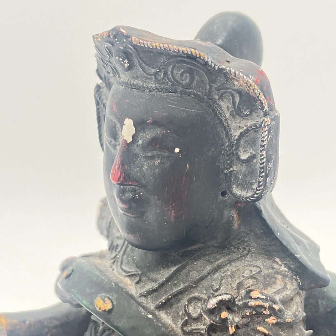 【中国美術】木彫 　精密細工 　時代物　 唐物　木彫乾漆　武財神　 古玩