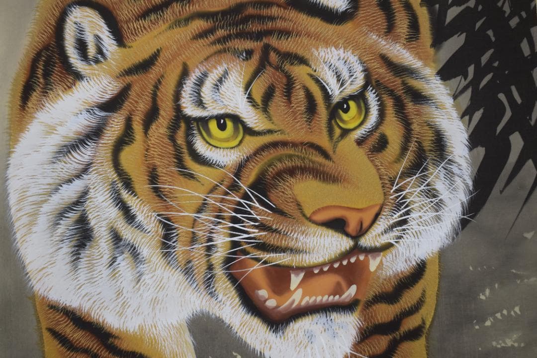 翠山/月下猛虎図/掛軸☆宝船☆Y-997　JM