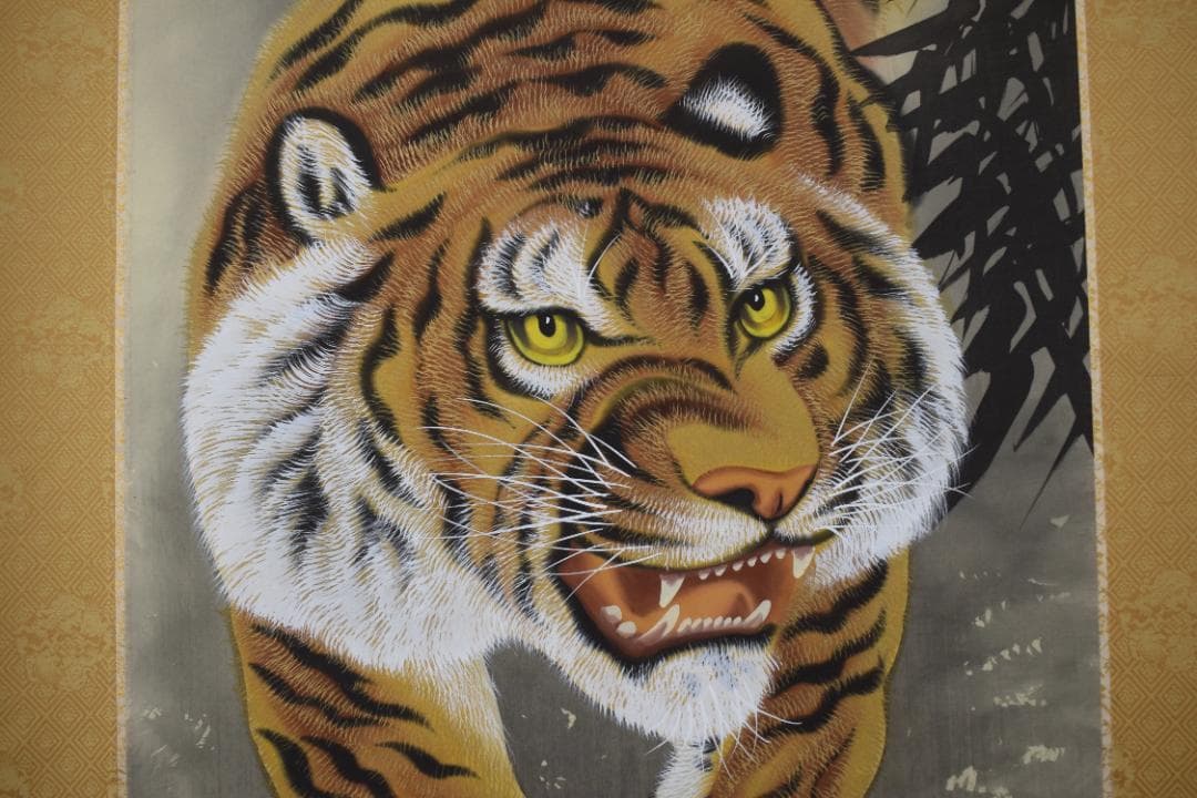 翠山/月下猛虎図/掛軸☆宝船☆Y-997　JM