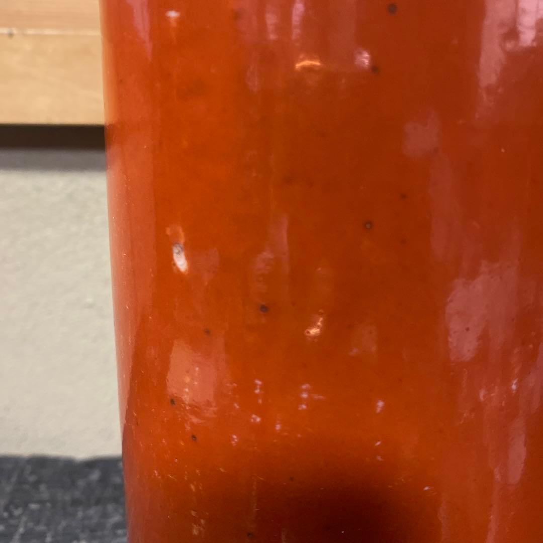 中国古玩　血赤珊瑚色筆頭　28cm11cm