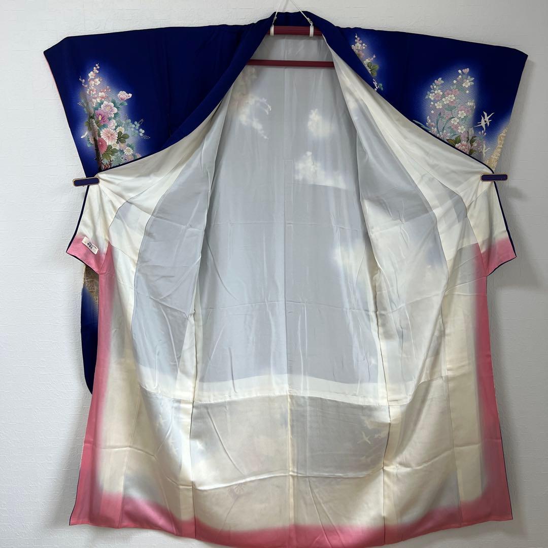 467 振袖フルセット 正絹 濃青 ブルー やまと誂え 金彩 暈し染め 華やか