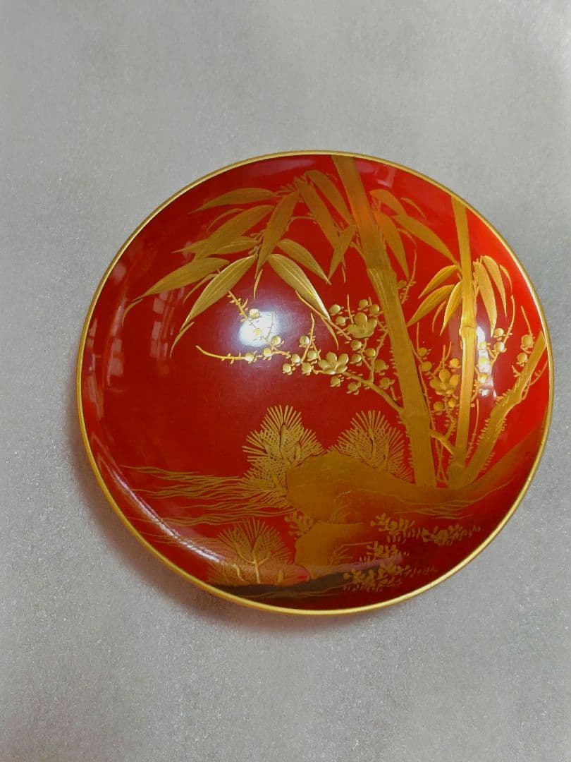 蒔絵付　三宝　三つ組み盃セット　花月堂　木箱入り　漆塗り