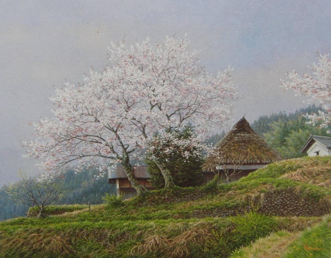 金子東日和【麗花の朝（三重県美杉村）】希少な額装用画集より新品額装、マット額装付