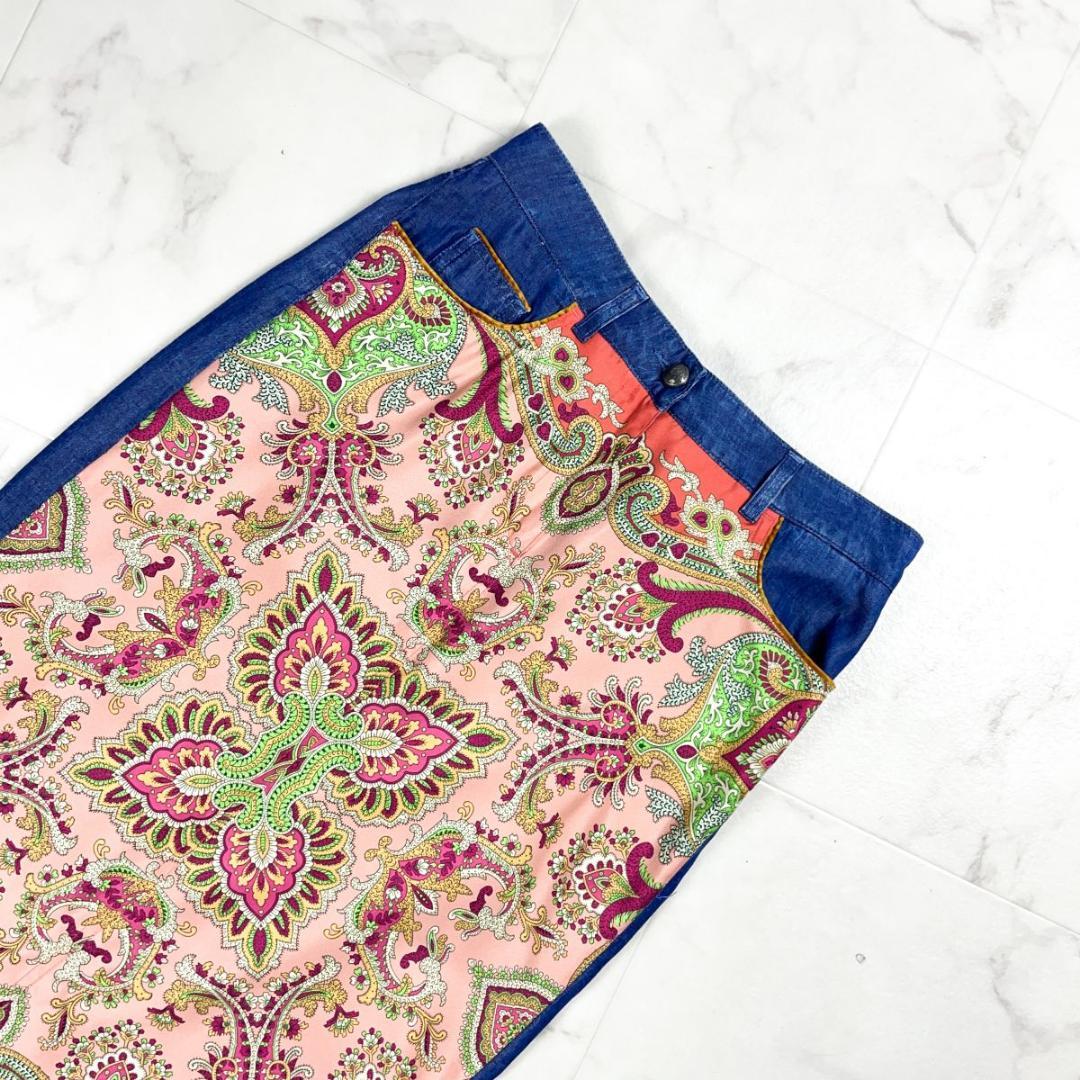 美品 ETRO プリントツイルパネルシャンブレースカート サイズ42*CD324