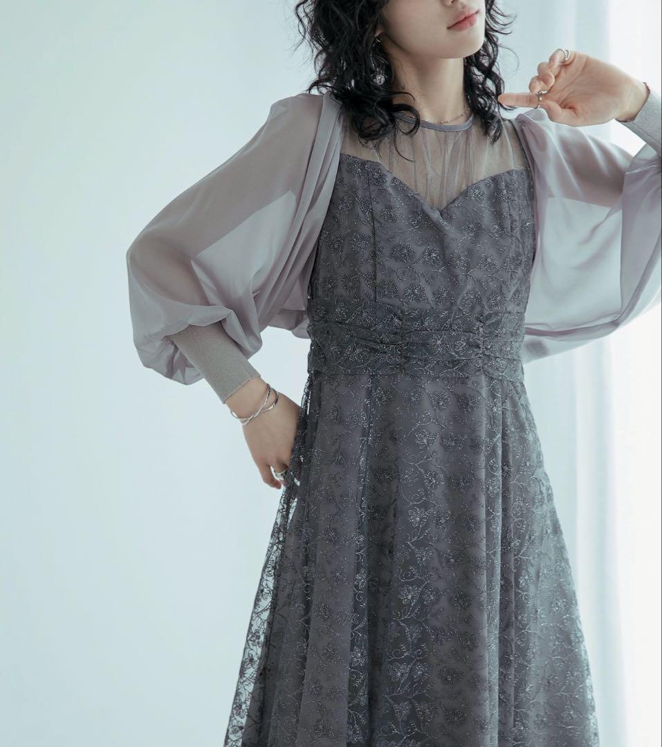 leja シアースリーブパールビジューベロアマーメイドドレス　sサイズ